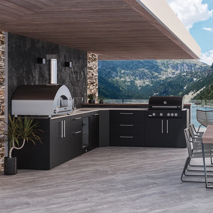 FONTANA | Kuchnia ogrodowa | BBQ Lumen 5 | Neolit Pietra di Luna | Inox | ELYSIA