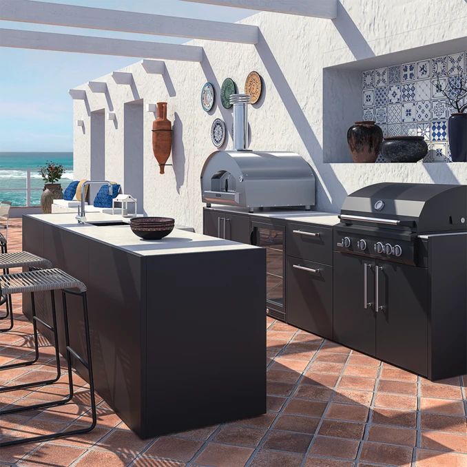 FONTANA | Kuchnia ogrodowa | BBQ Lumen 5 | Neolit Pietra di Luna | Inox | ELYSIA